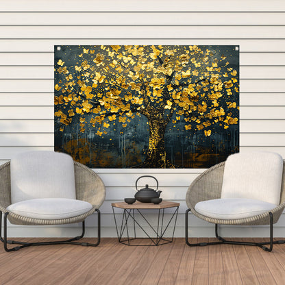 Schitterende gouden boom met bladeren tuinposter