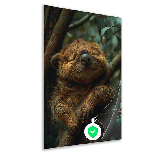 Schattig slapend dier in het bos poster