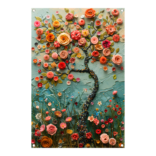 Kleurrijk Bloemenboom Schilderij voor Interieur tuinposter