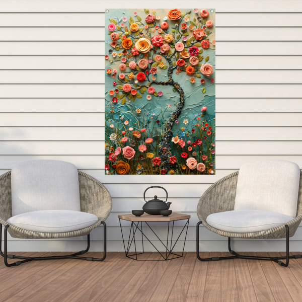 Kleurrijk Bloemenboom Schilderij voor Interieur tuinposter