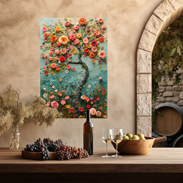 Kleurrijk Bloemenboom Schilderij voor Interieur tuinposter