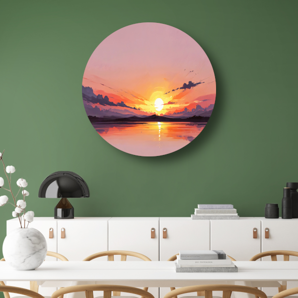 Magische reflectie van kleurrijke zonsondergang aluminium muurcirkel