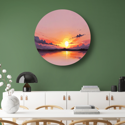 Magische reflectie van kleurrijke zonsondergang aluminium muurcirkel