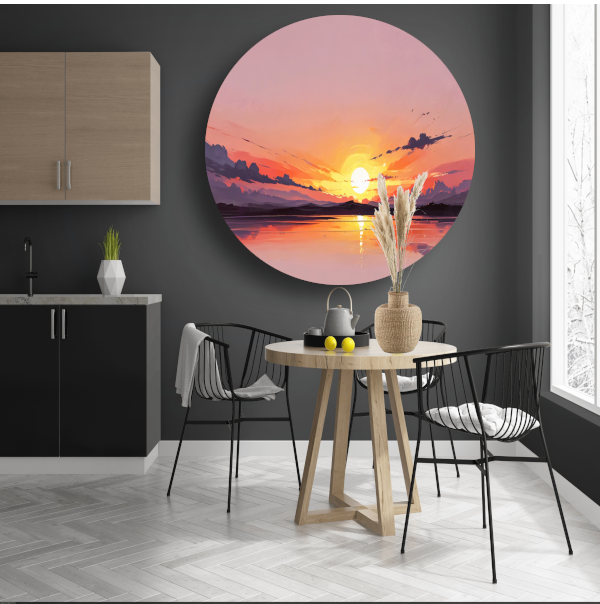 Magische reflectie van kleurrijke zonsondergang aluminium muurcirkel