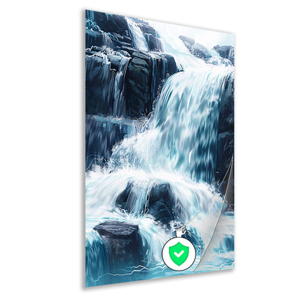 Levendige waterval schilderij met blauwe en groene tinten poster