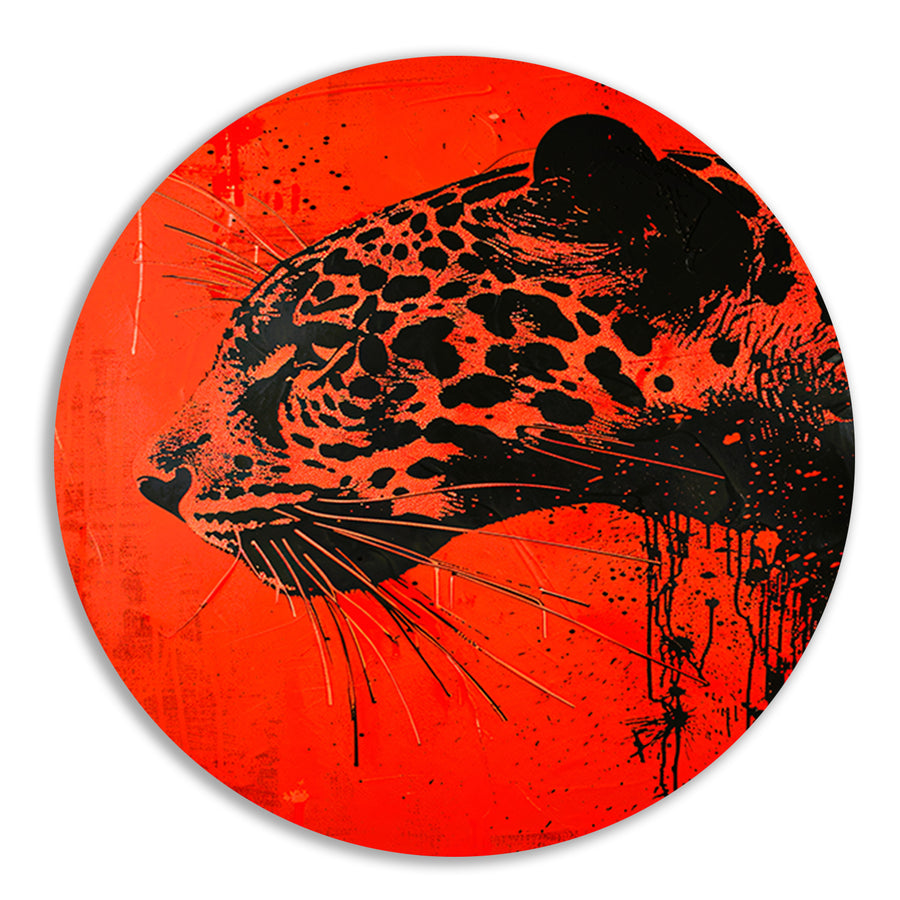 Dynamisch jaguar kunstwerk op rode achtergrond forex muurcirkel