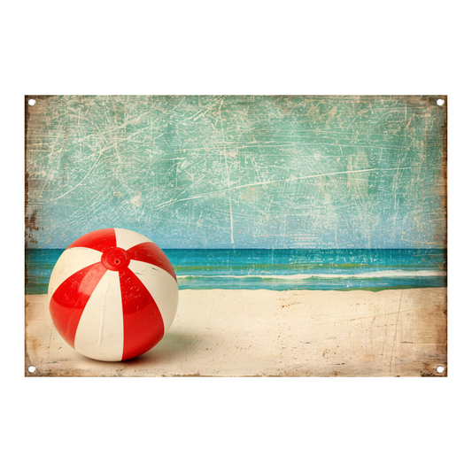 Zomerse strandbal aan kalme kust tuinposter