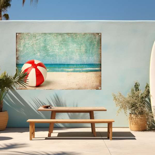 Zomerse strandbal aan kalme kust tuinposter