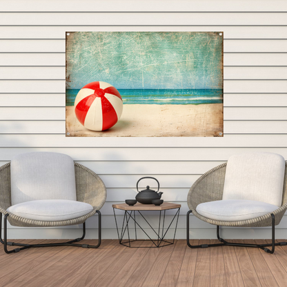 Zomerse strandbal aan kalme kust tuinposter