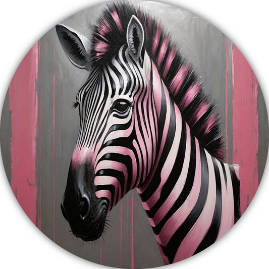 Moderne zebra met roze strepen schilderij aluminium muurcirkel