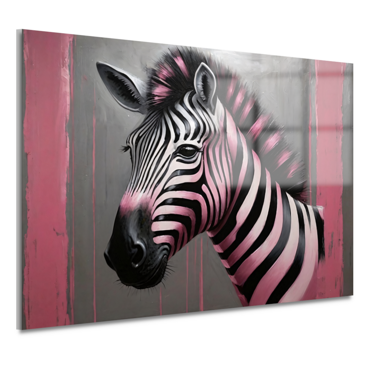 Moderne zebra met roze strepen schilderij acrylglas