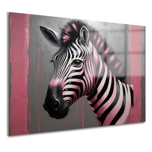 Moderne zebra met roze strepen schilderij acrylglas
