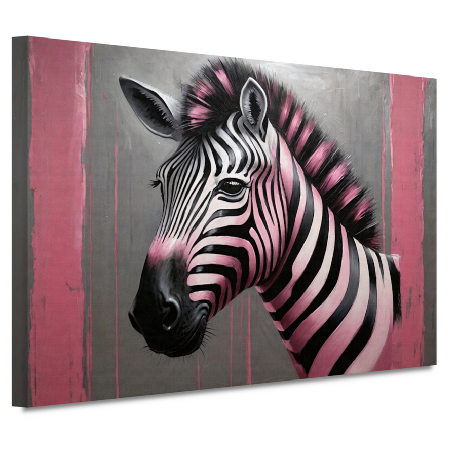 Moderne zebra met roze strepen schilderij canvas