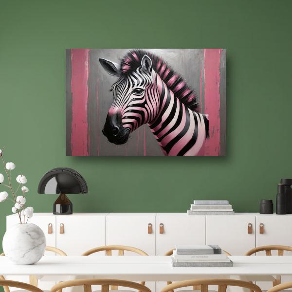 Moderne zebra met roze strepen schilderij poster