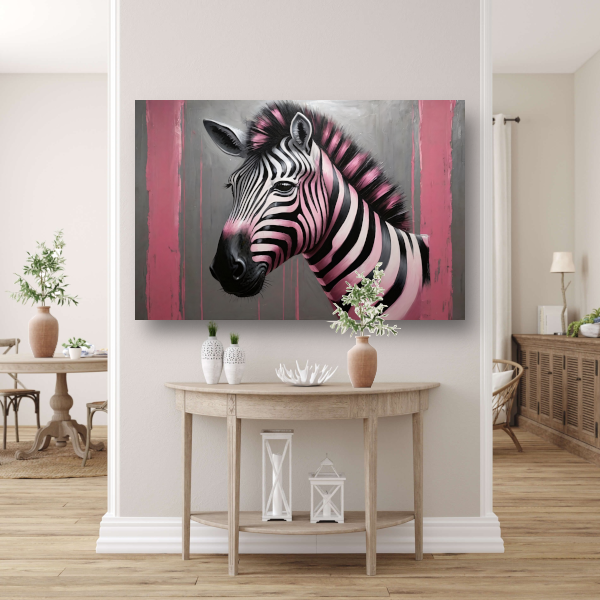 Moderne zebra met roze strepen schilderij poster