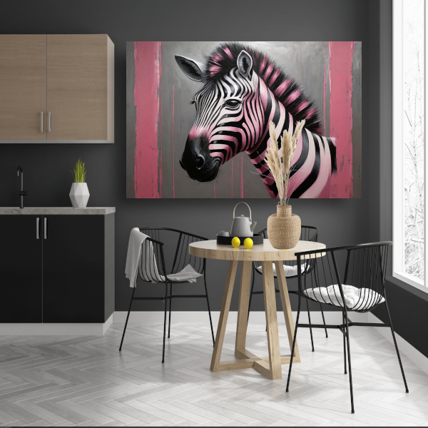Moderne zebra met roze strepen schilderij poster