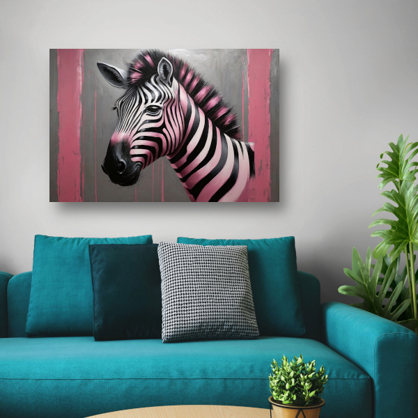 Moderne zebra met roze strepen schilderij poster