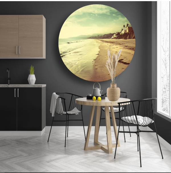 Impressionistisch Strand met Huizen forex muurcirkel
