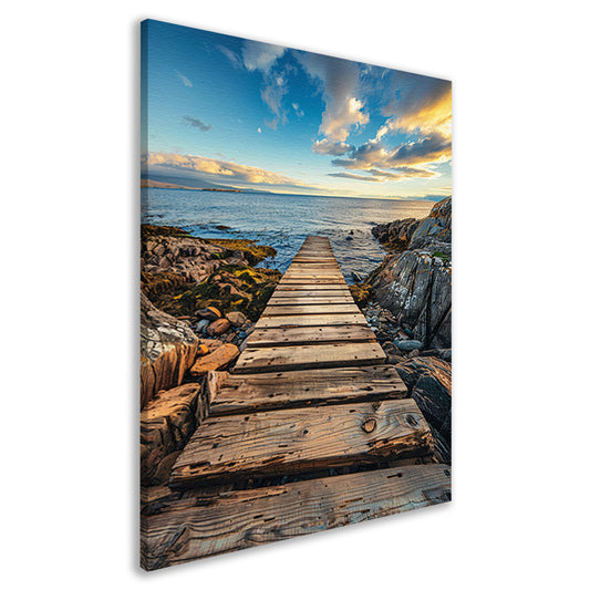 Houten pier bij zonsondergang met dramatische wolken canvas