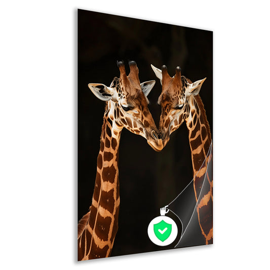 Twee giraffen tegen donkere achtergrond poster