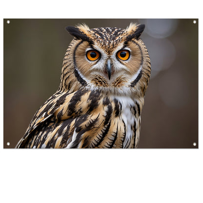 Realistische close-up van een uil tuinposter