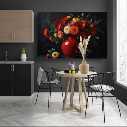 Uitbundige bloemenselectie in stralende vaas canvas met baklijst