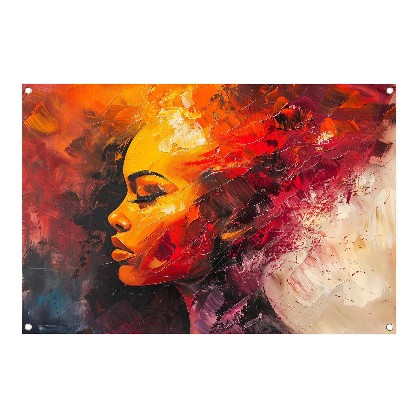 Expressieve abstracte vrouw in warme tinten tuinposter