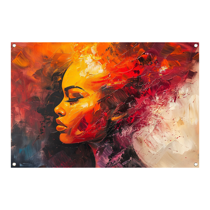 Expressieve abstracte vrouw in warme tinten tuinposter