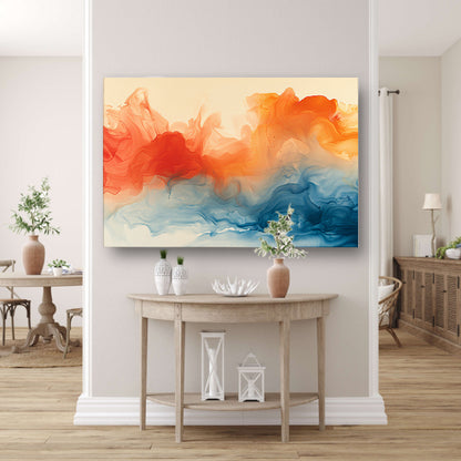 Abstract kunstwerk met levendige kleurencombinatie canvas met baklijst