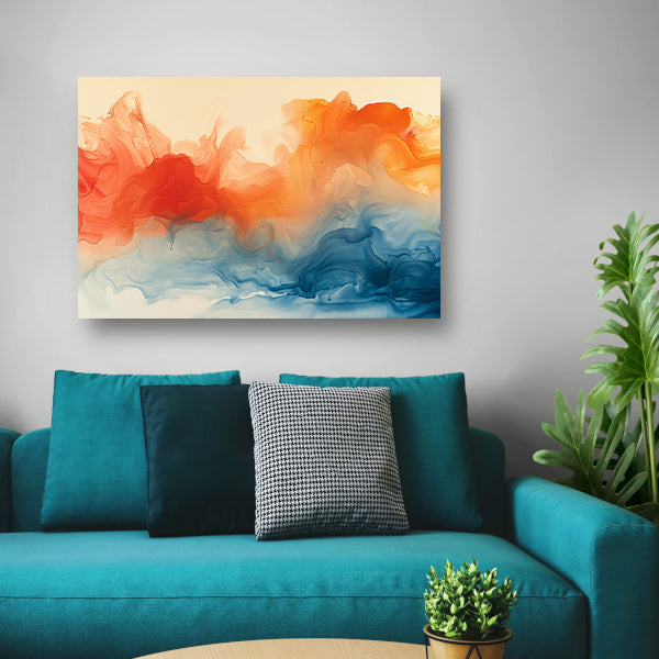 Abstract kunstwerk met levendige kleurencombinatie canvas met baklijst