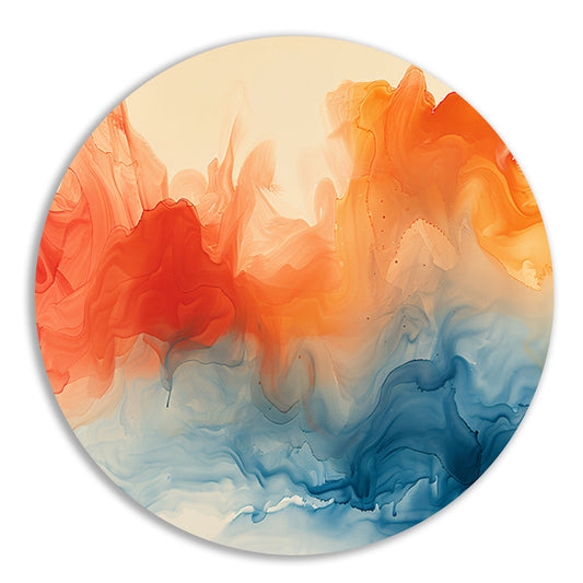 Abstract kunstwerk met levendige kleurencombinatie aluminium muurcirkel