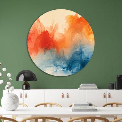 Abstract kunstwerk met levendige kleurencombinatie aluminium muurcirkel