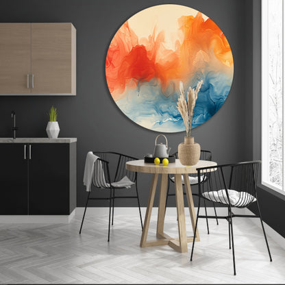 Abstract kunstwerk met levendige kleurencombinatie aluminium muurcirkel