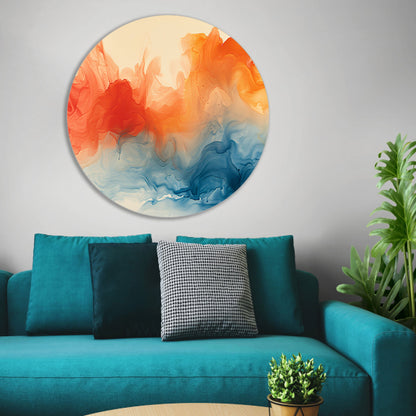 Abstract kunstwerk met levendige kleurencombinatie aluminium muurcirkel