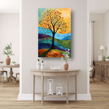 Surrealistisch herfstlandschap met kleurrijke boom canvas met baklijst
