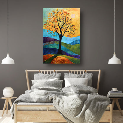 Surrealistisch herfstlandschap met kleurrijke boom canvas met baklijst