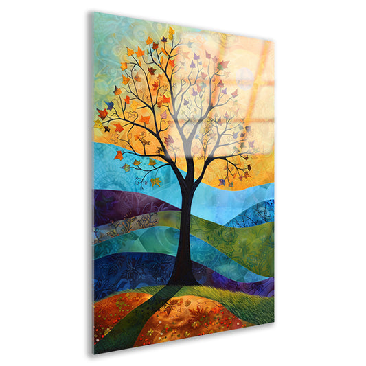 Surrealistisch herfstlandschap met kleurrijke boom acrylglas