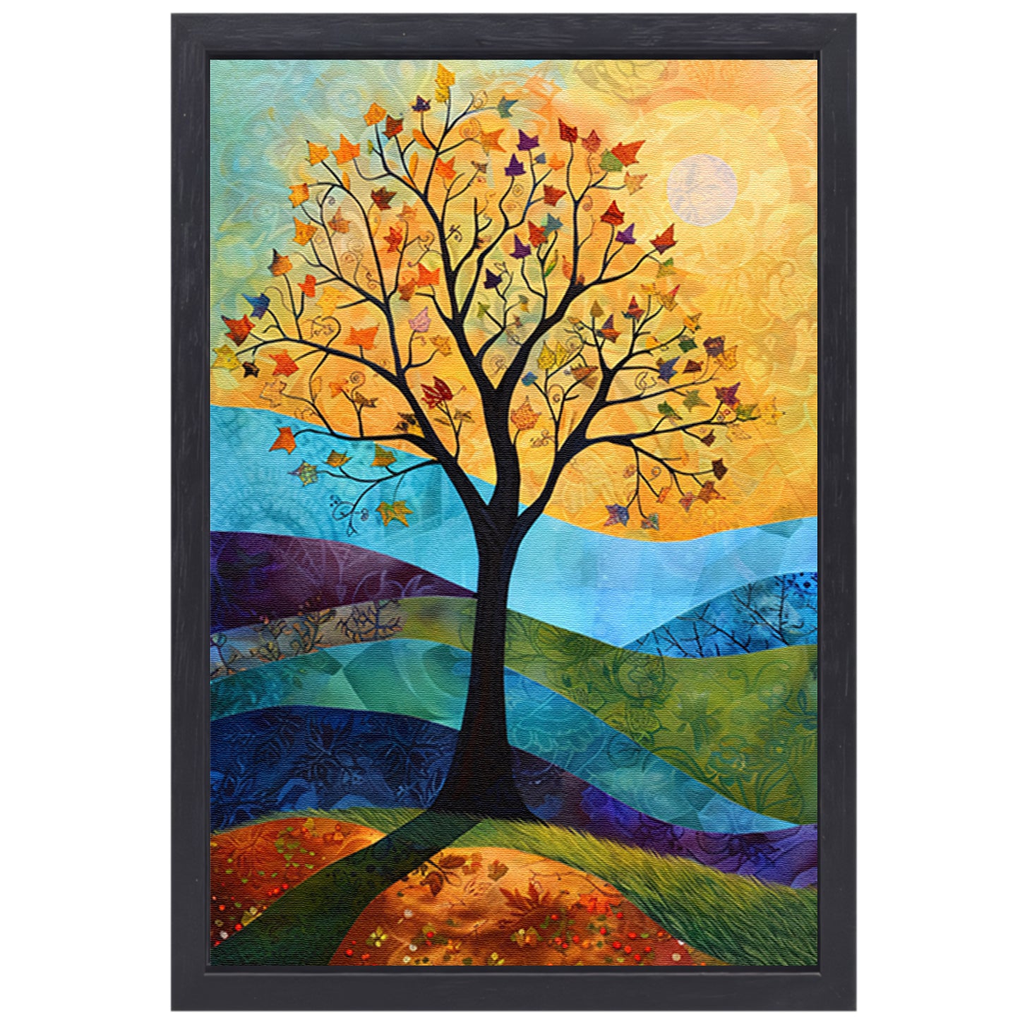 Surrealistisch herfstlandschap met kleurrijke boom canvas met baklijst