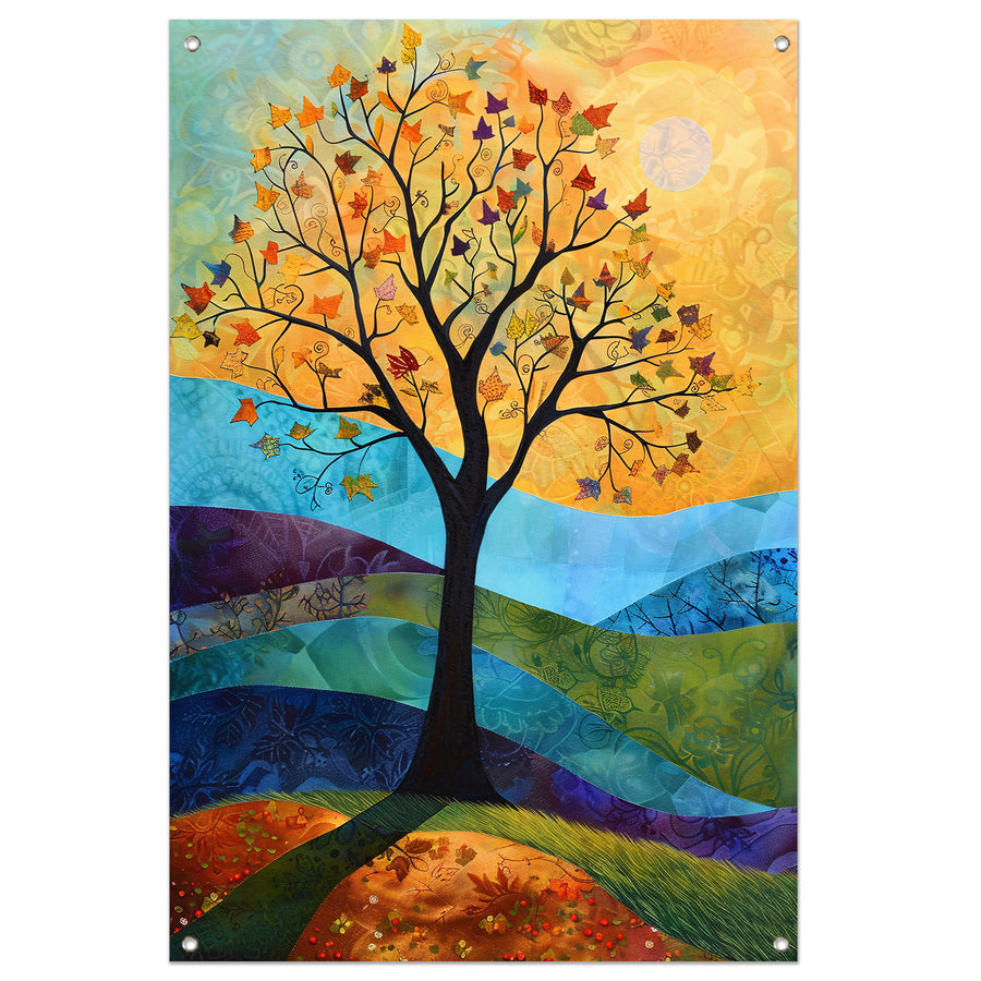 Surrealistisch herfstlandschap met kleurrijke boom tuinposter
