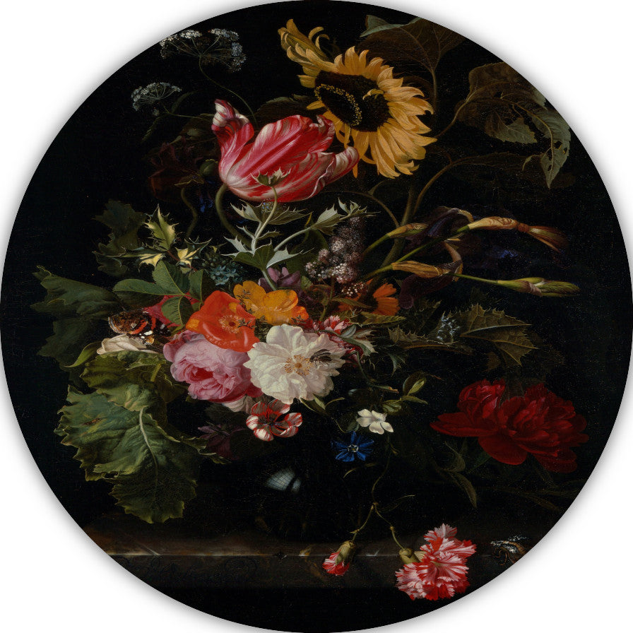 Boeket bloemen in een vaas - Maria van Oosterwyck aluminium muurcirkel