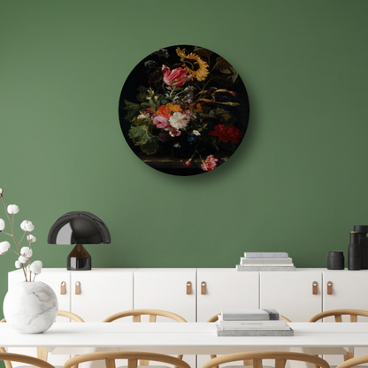 Boeket bloemen in een vaas - Maria van Oosterwyck aluminium muurcirkel