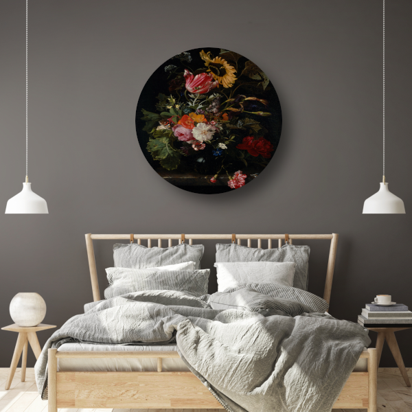 Boeket bloemen in een vaas - Maria van Oosterwyck aluminium muurcirkel