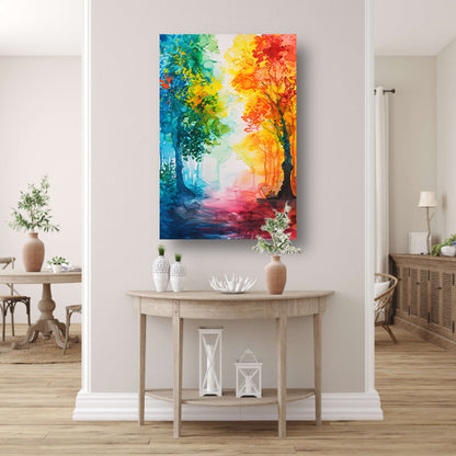 Kleurrijke abstracte aquarel van zomerse bomen canvas