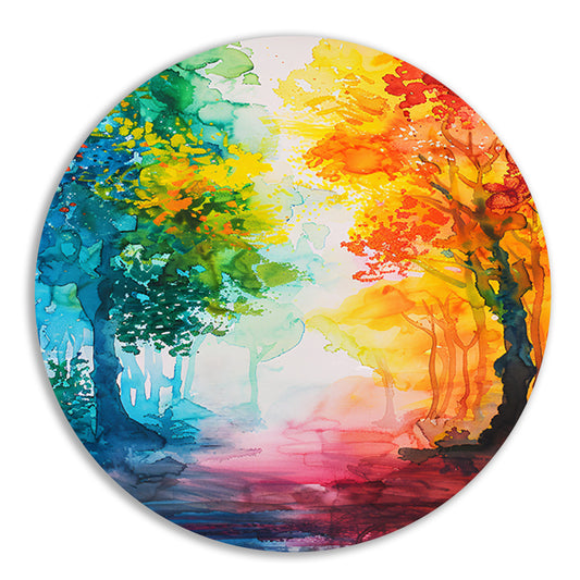 Kleurrijke abstracte aquarel van zomerse bomen forex muurcirkel