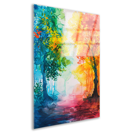 Kleurrijke abstracte aquarel van zomerse bomen acrylglas