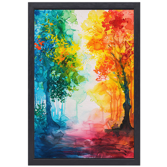 Kleurrijke abstracte aquarel van zomerse bomen canvas met baklijst