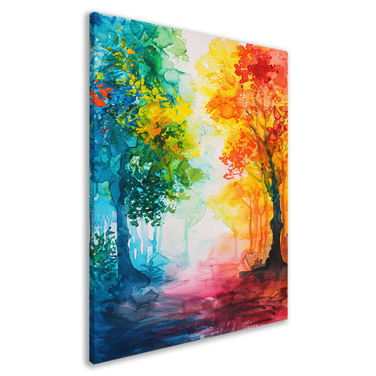 Kleurrijke abstracte aquarel van zomerse bomen canvas