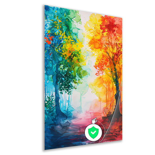 Kleurrijke abstracte aquarel van zomerse bomen poster