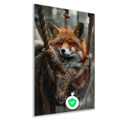 Slapende Vos in Winterse Schommel poster