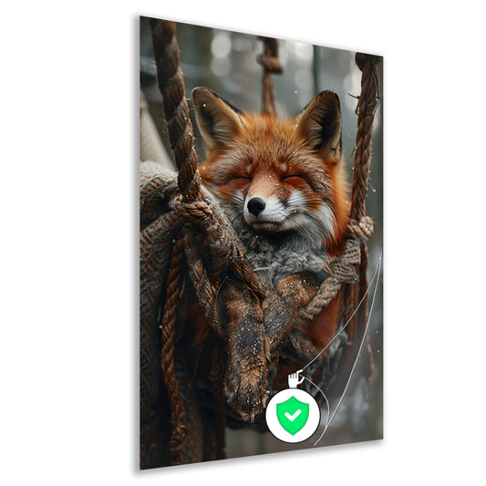Slapende Vos in Winterse Schommel poster